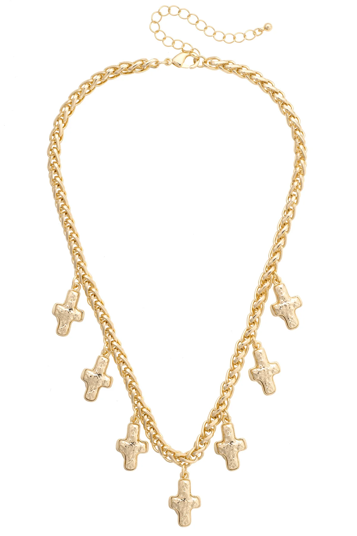 Demi Hammered Cross Drop Chain Necklace