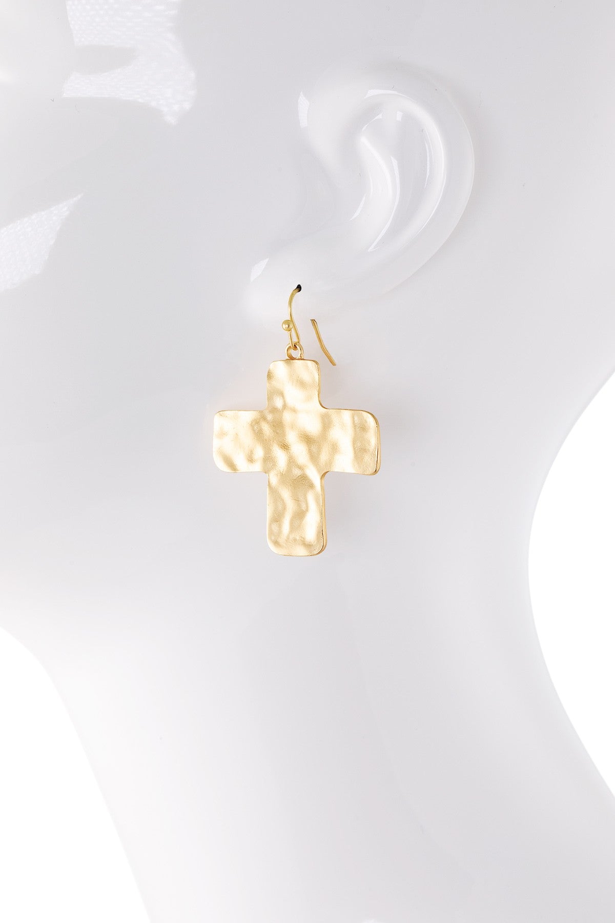 Hammered Cross Drop Earrings