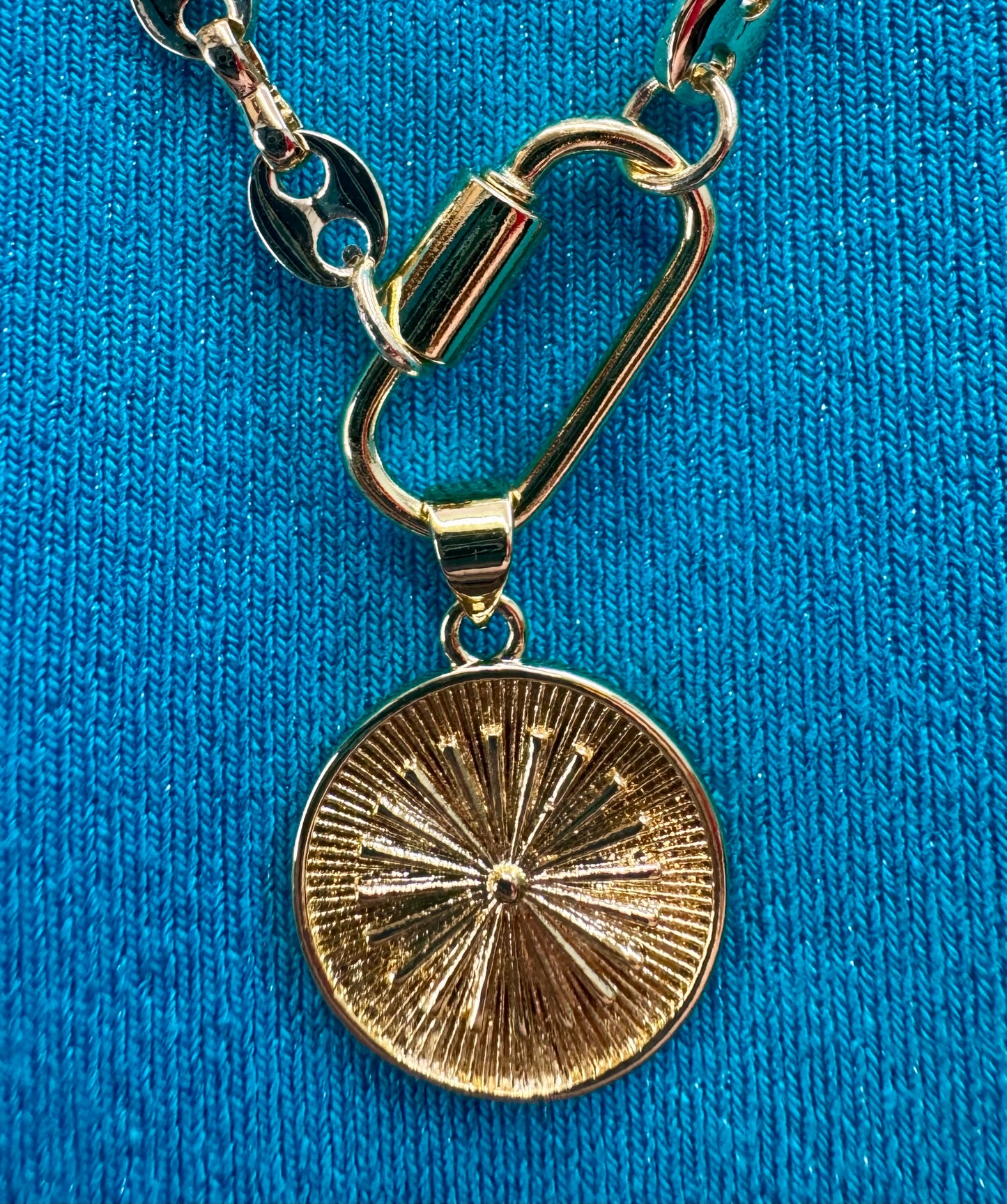 Golden Sunburst Toggle Pendant Necklace