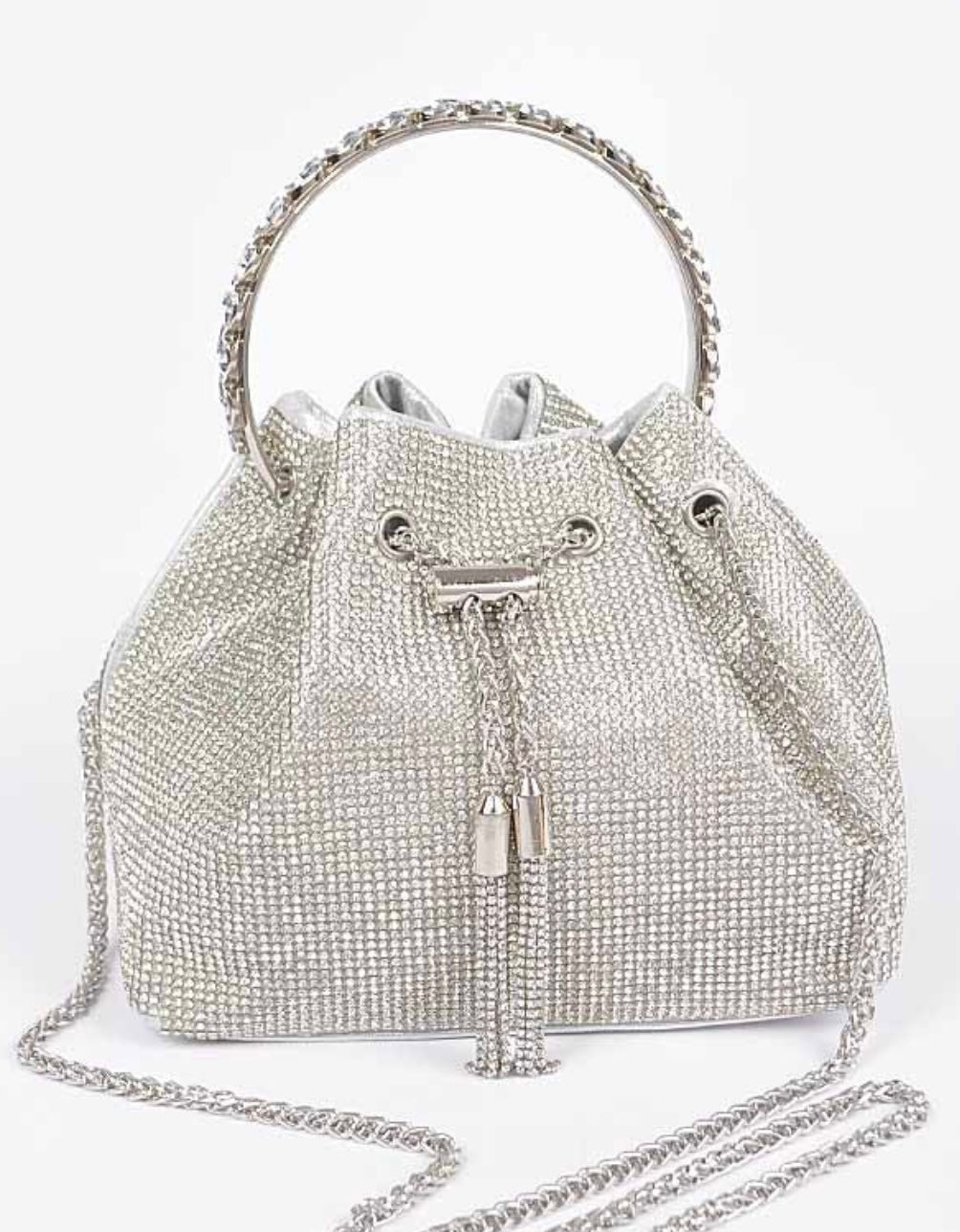 Ginette Rhinestone Bucket Bag in Silver