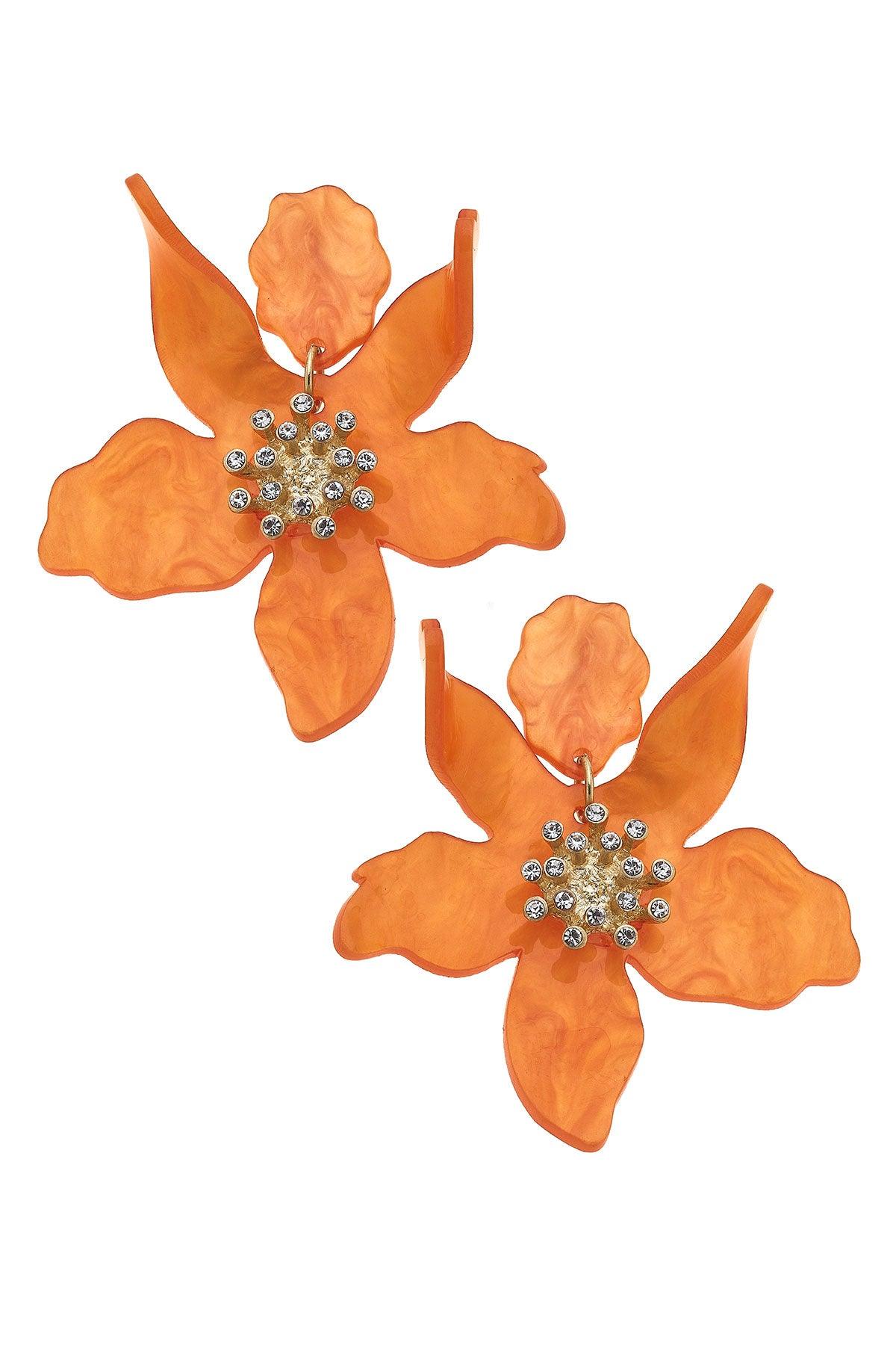 Chloe Resin Flower Earrings (Orange)