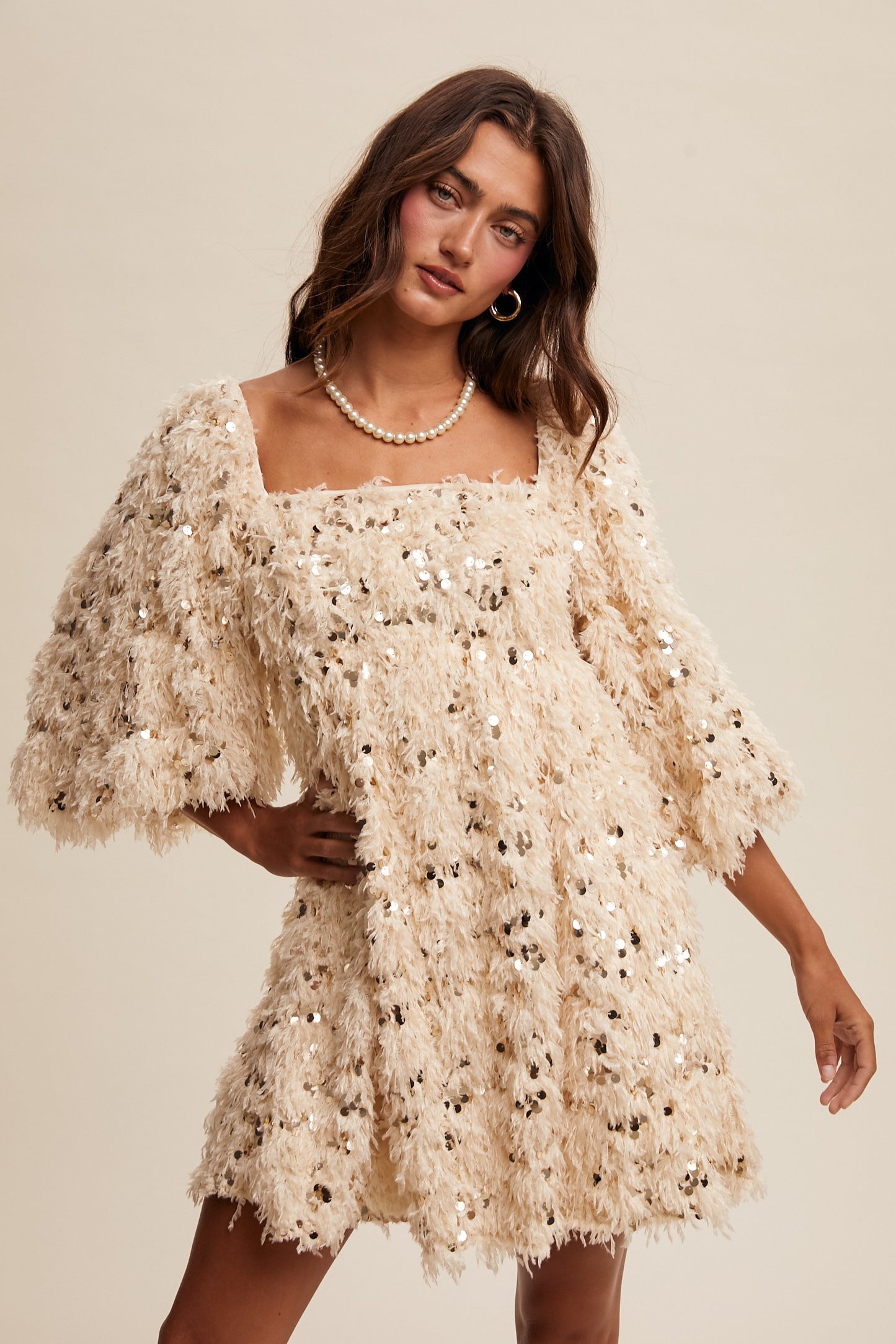 Fringe Sequin Babydoll Dress