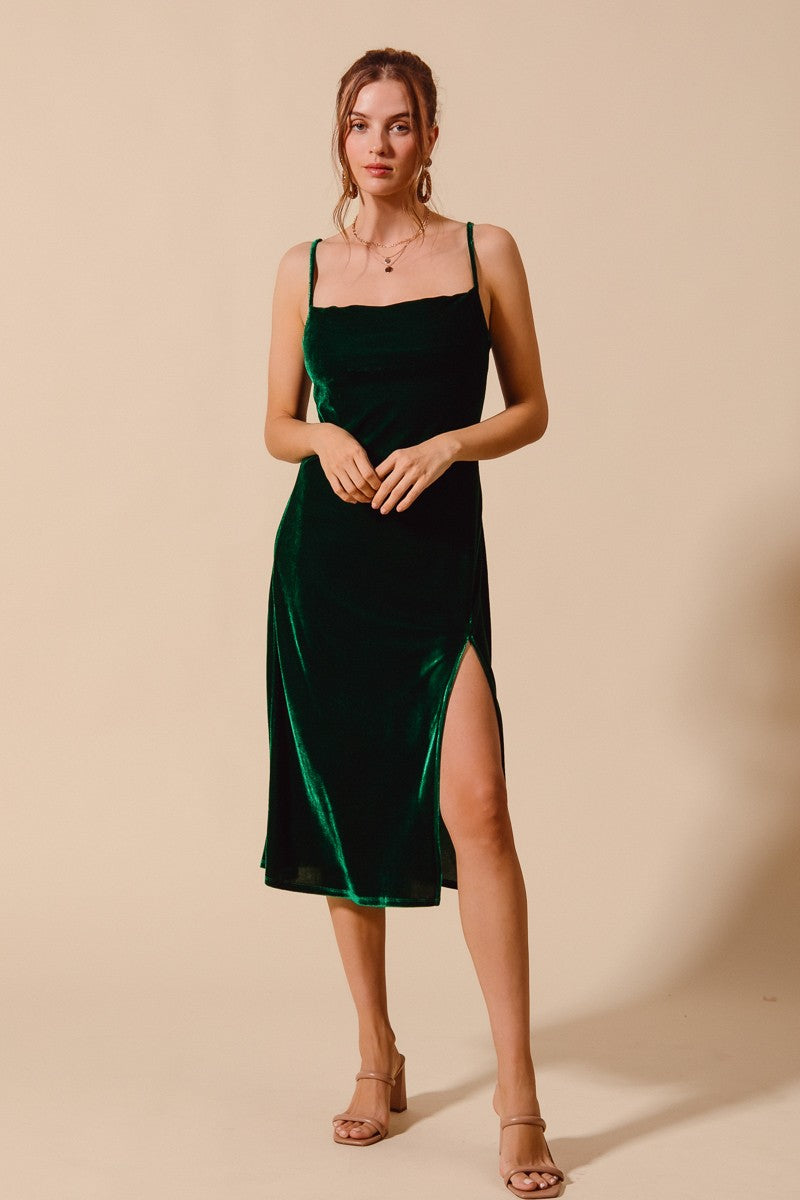 Velvet Holiday Slip Dress With Slit