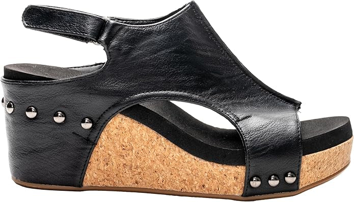 Carley Black Smooth Corky Wedge