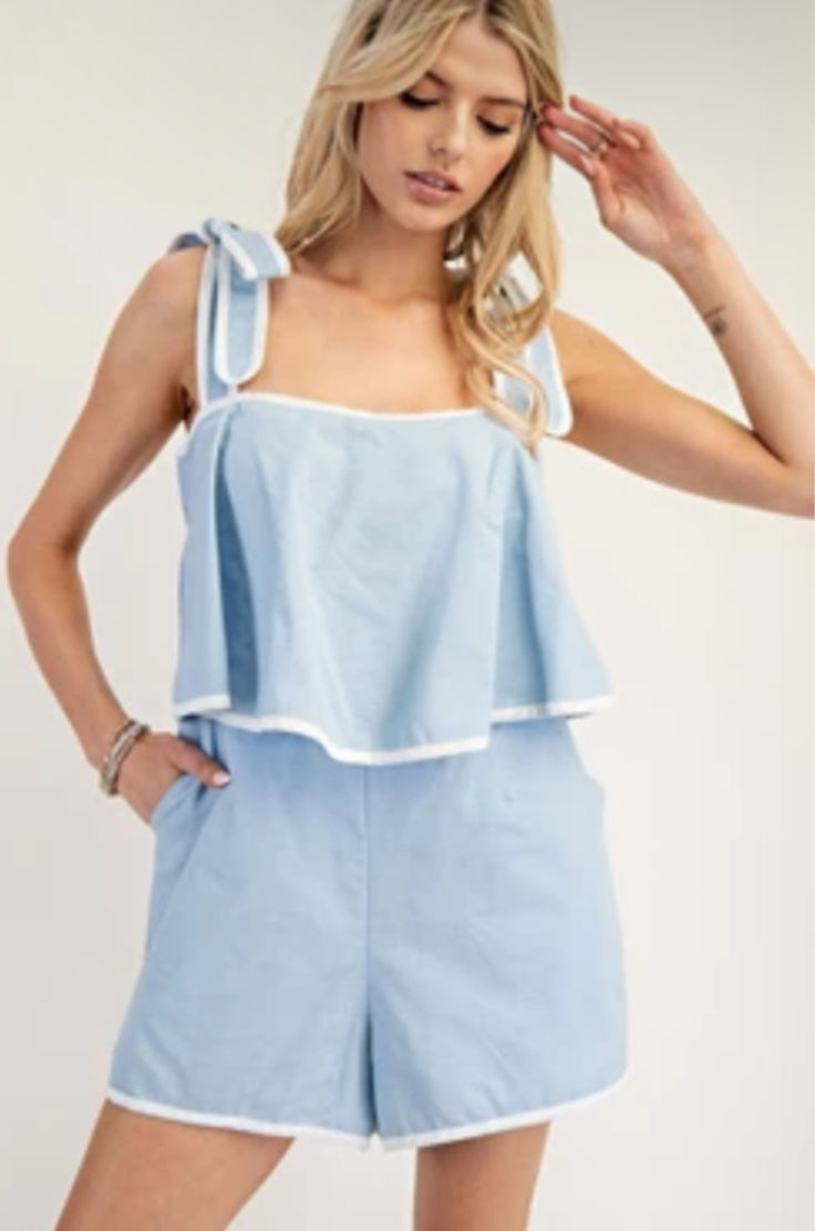 Contrasting Tie Strap Romper