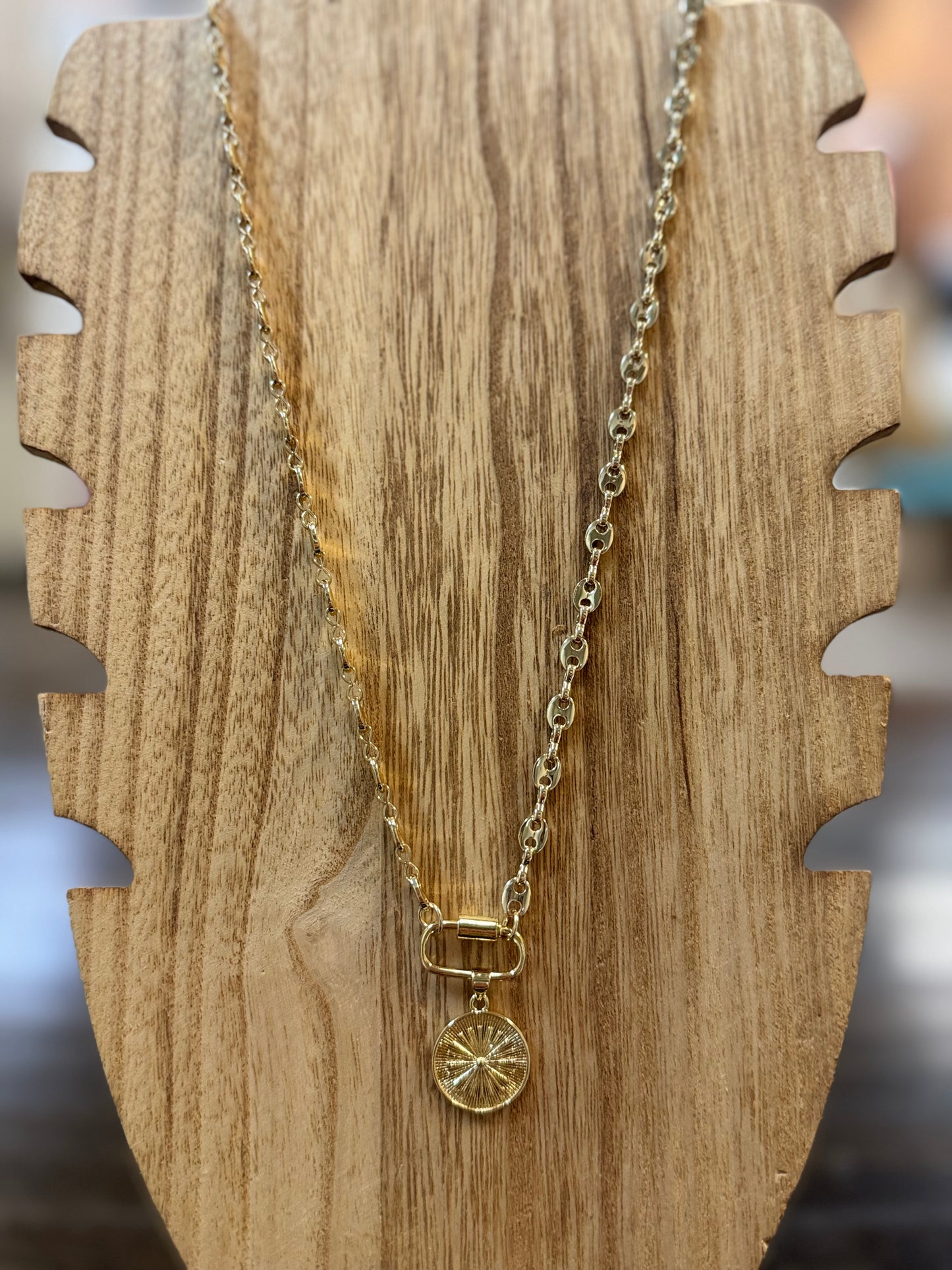 Golden Sunburst Toggle Pendant Necklace