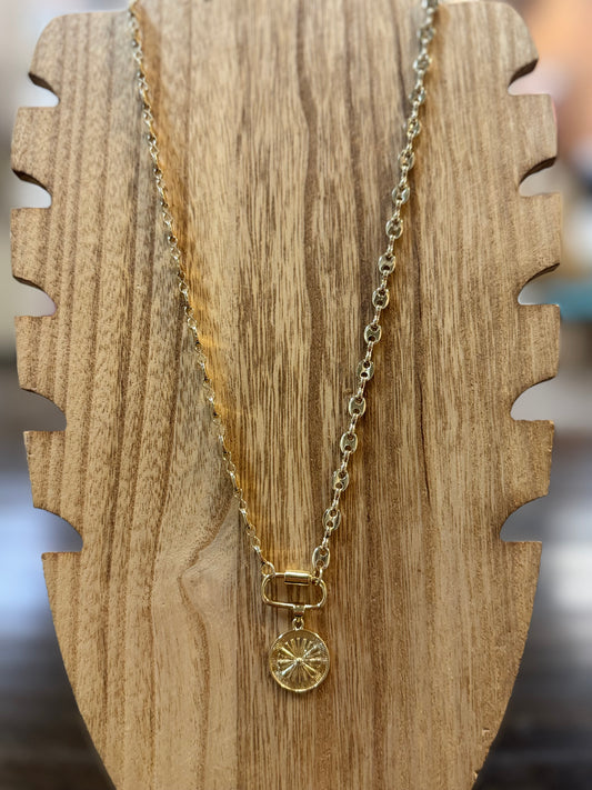 Golden Sunburst Toggle Pendant Necklace