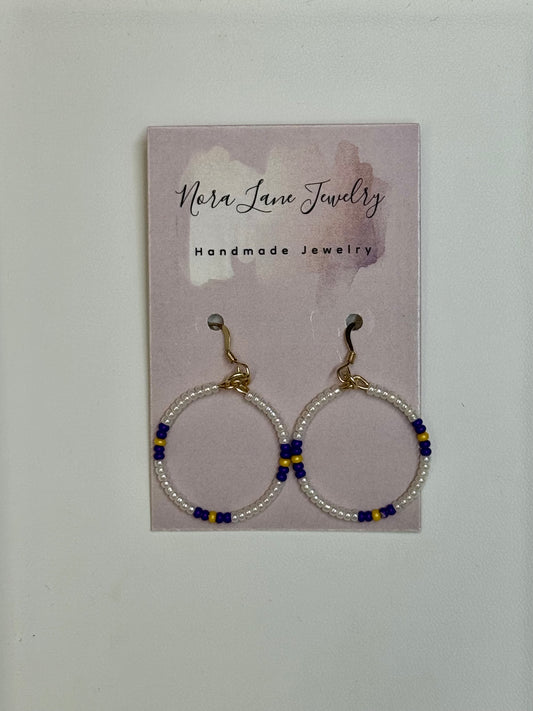 Nora Lane White Purple and Gold Hoop Earrings
