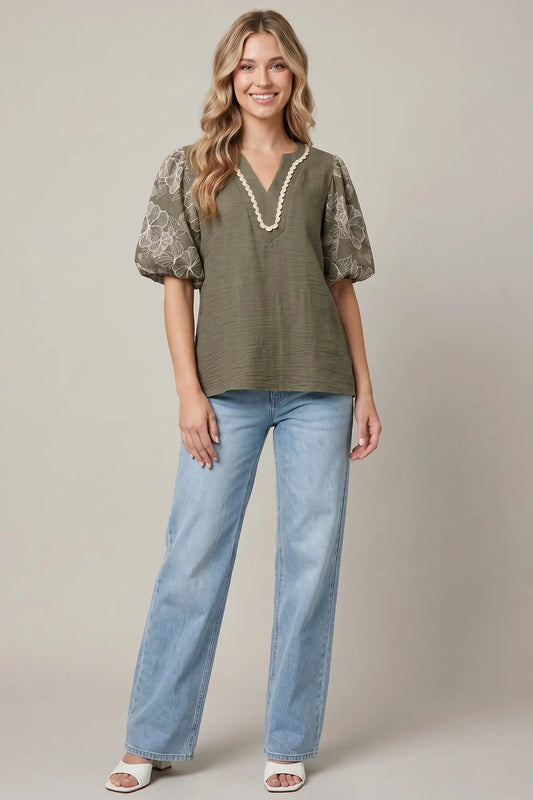 Meadow Embroidered Sleeve Top