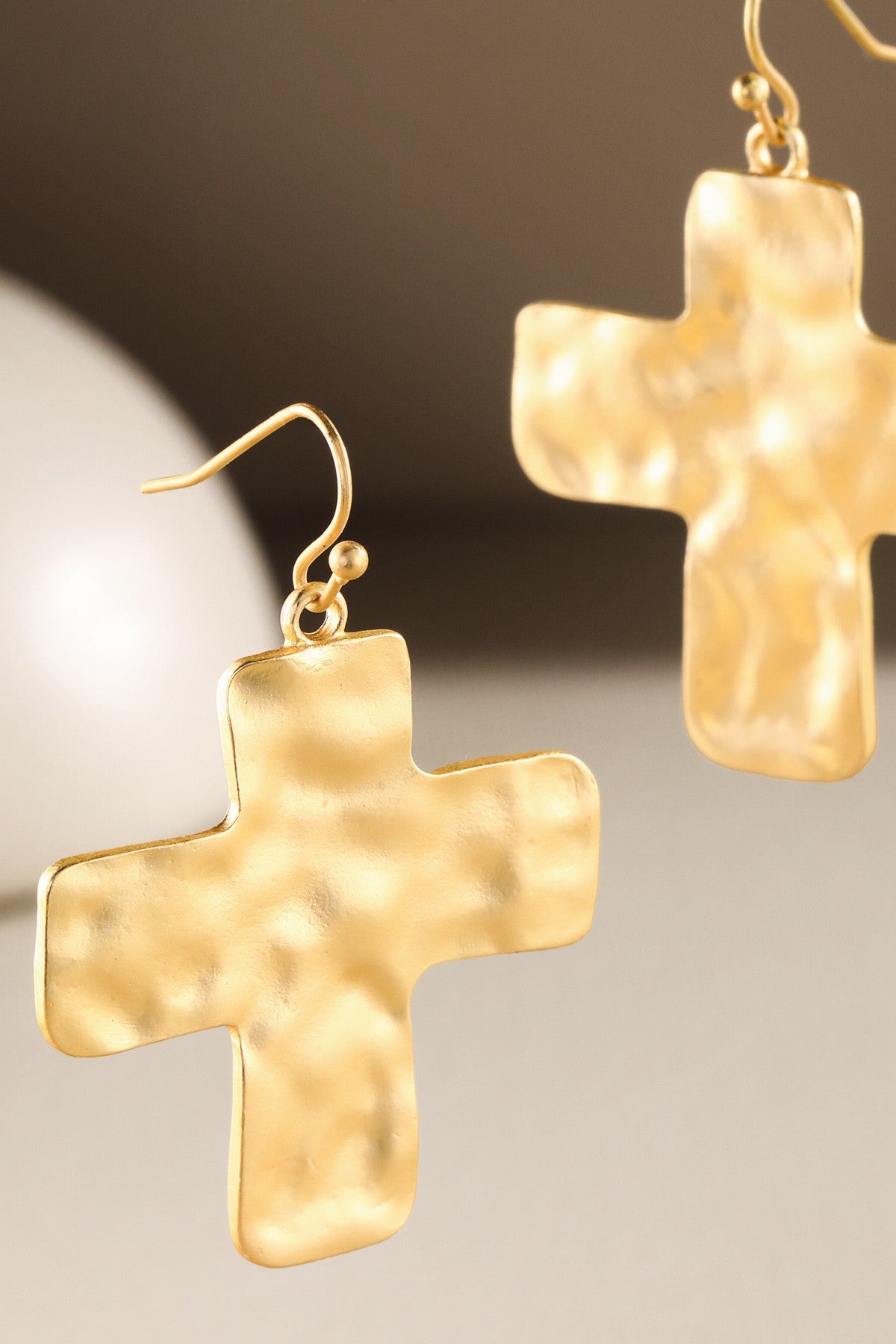 Hammered Cross Drop Earrings