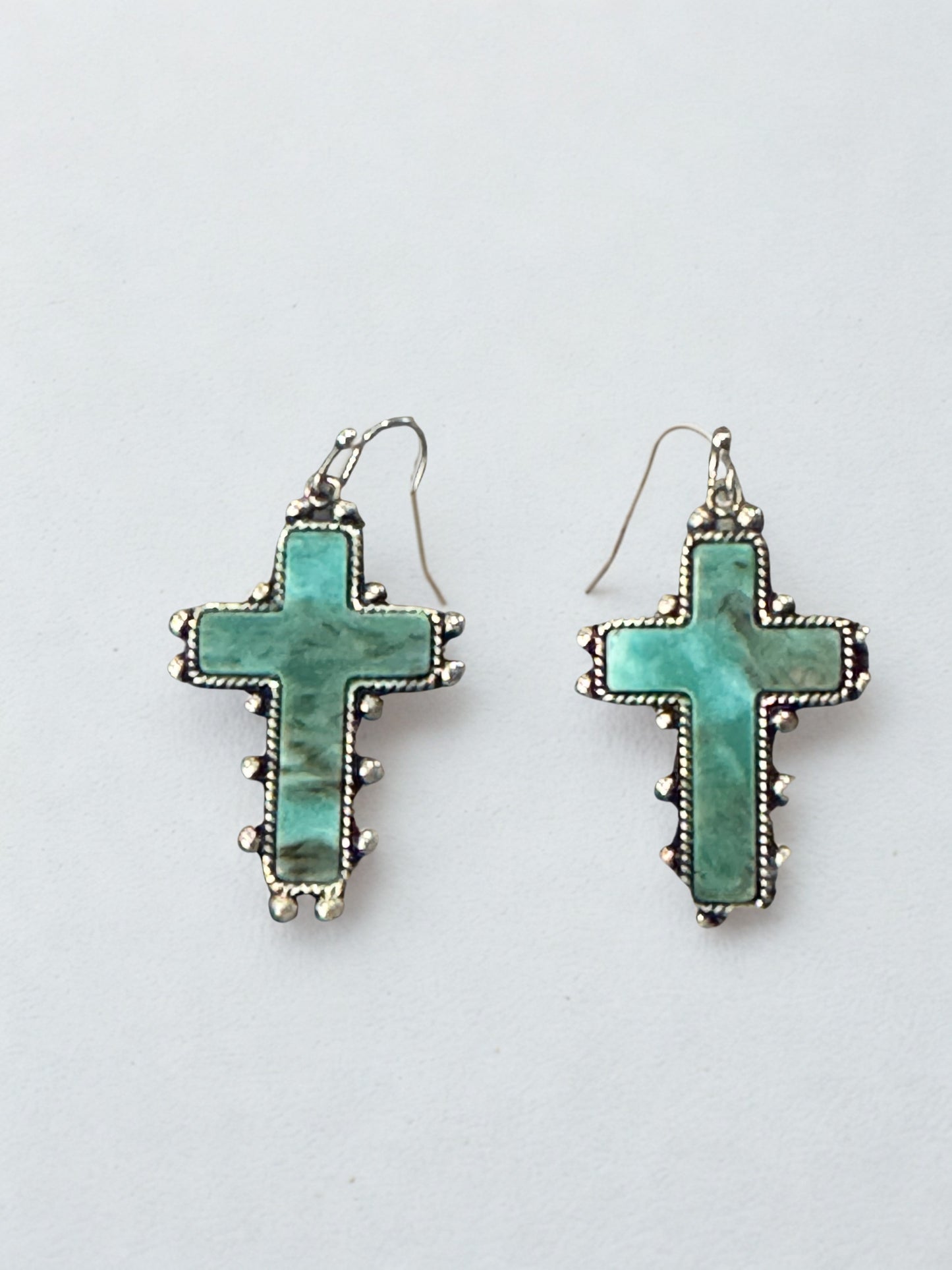 Turquoise Stone Cross Earrings