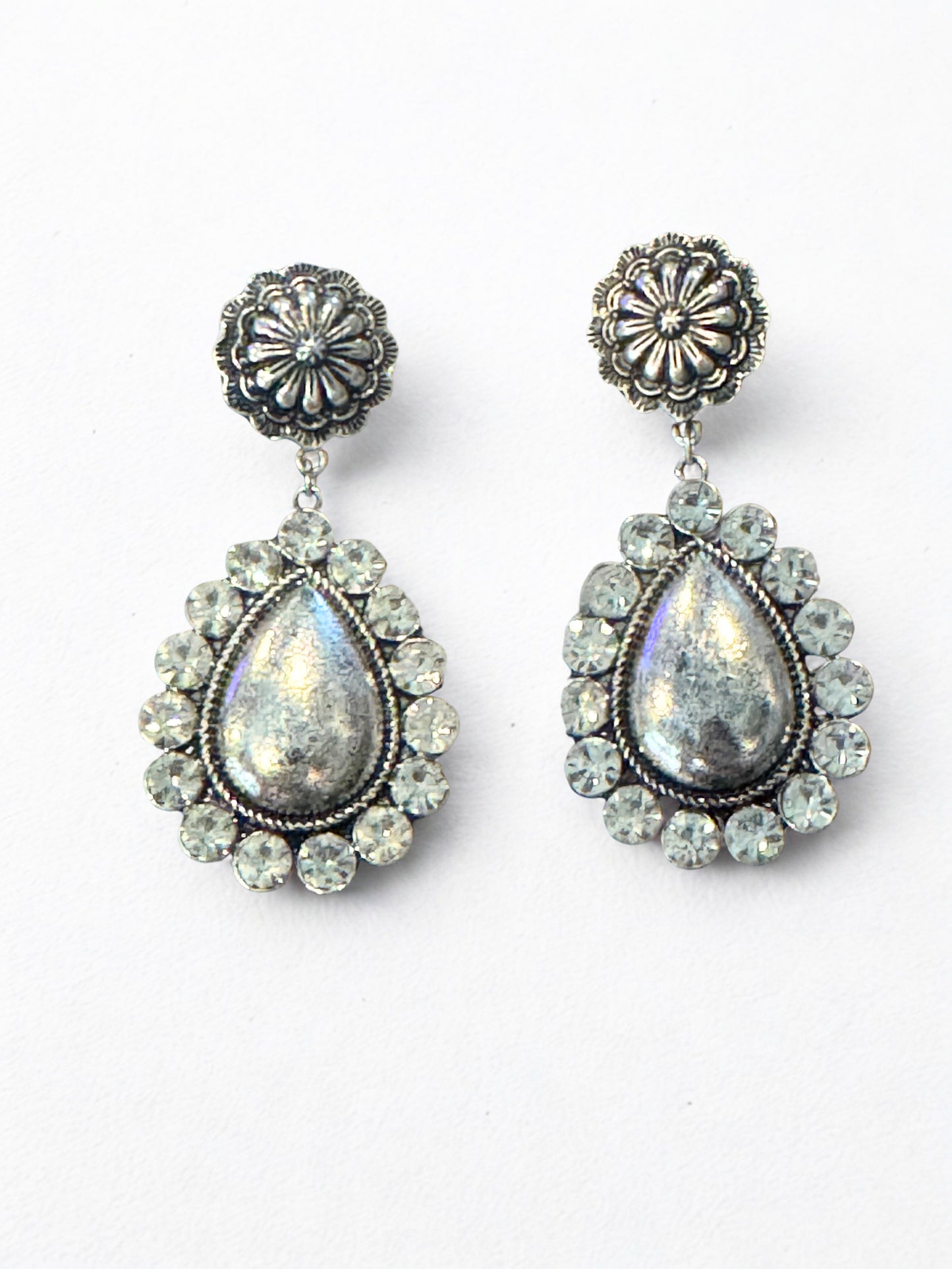 Teardrop Silver and Rhinestone Earrings