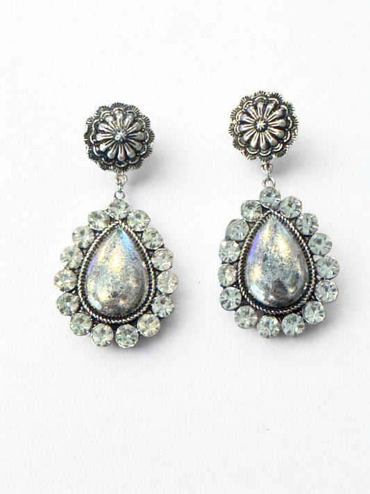 Teardrop Silver and Rhinestone Earrings