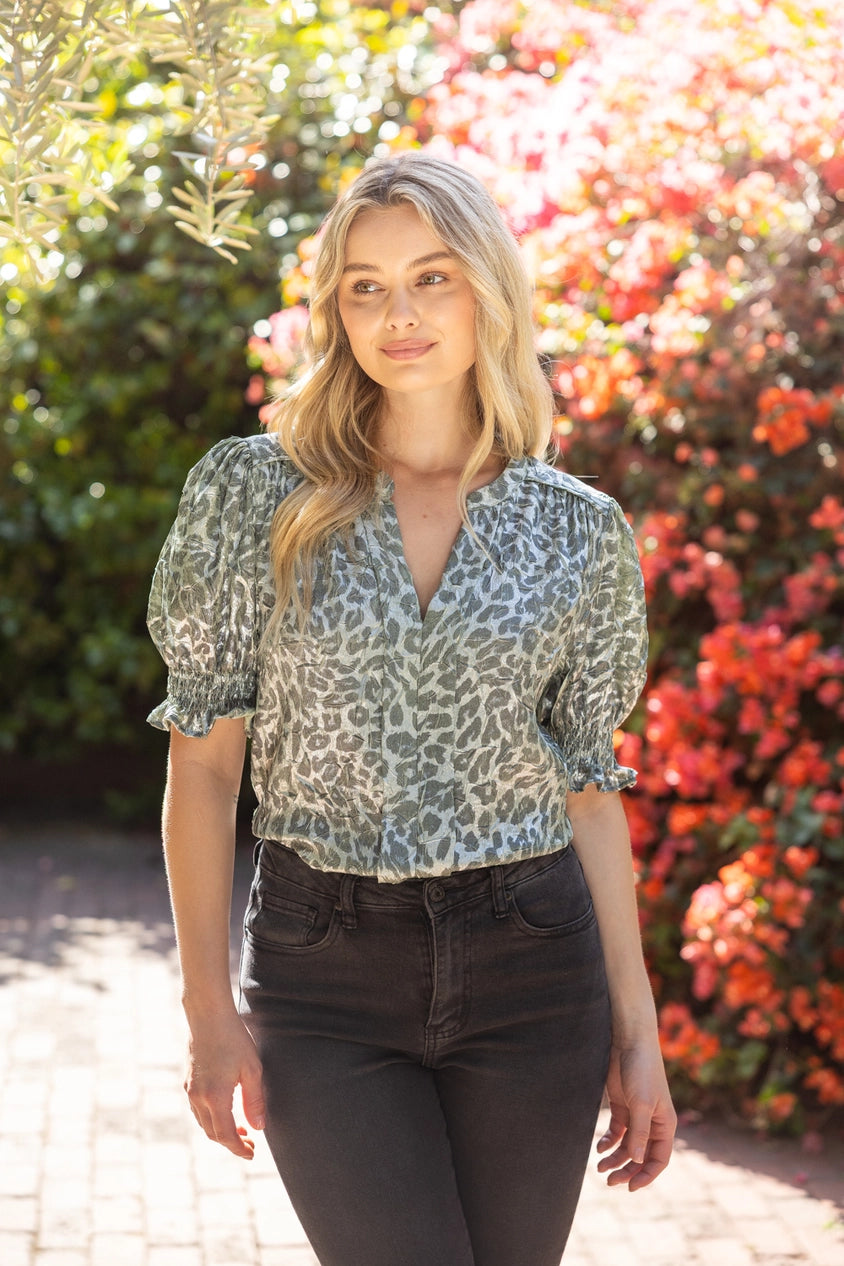 Smocked Metallic Leopard
