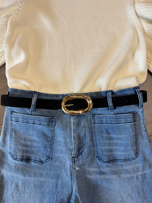 Leather Oval Buckle Belt