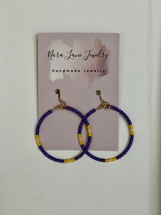 Purple and Gold Hoop Earrings