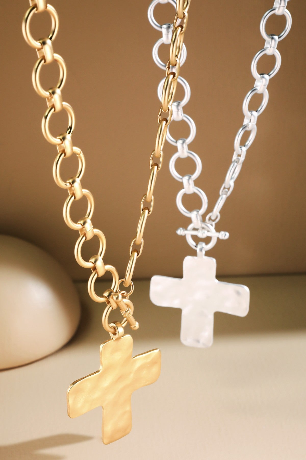 Hammered Cross Pendant Necklace