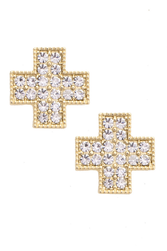 Kenna Square Pave’ Cross Stud Earrings