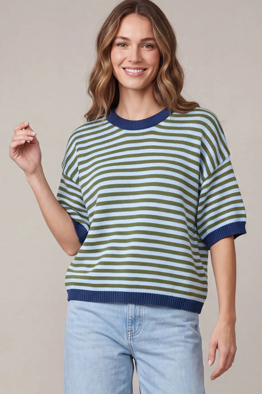 Coastal Olive Stripe Knit Sweater