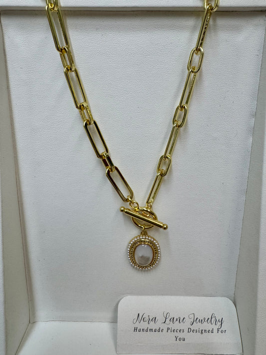Nora Lane Pearl Oval Pendent Necklace