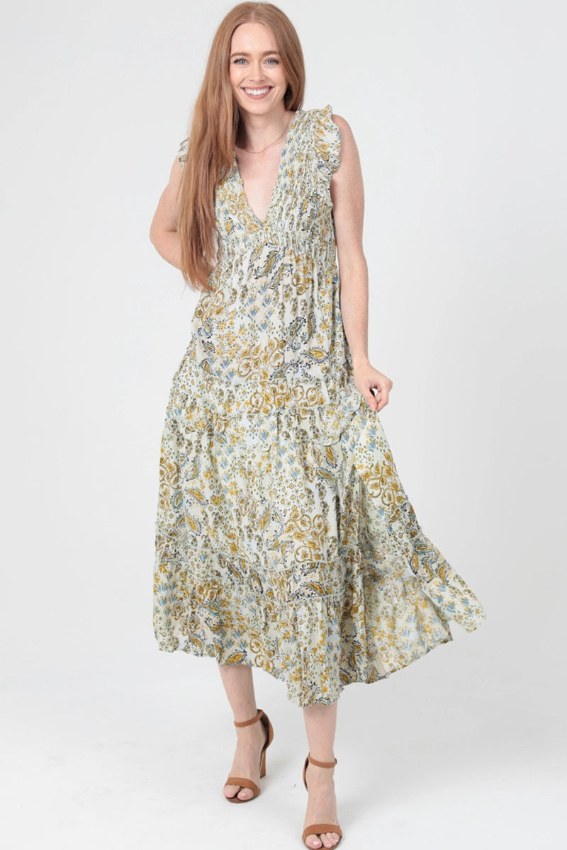 Golden Meadow Midi Dress
