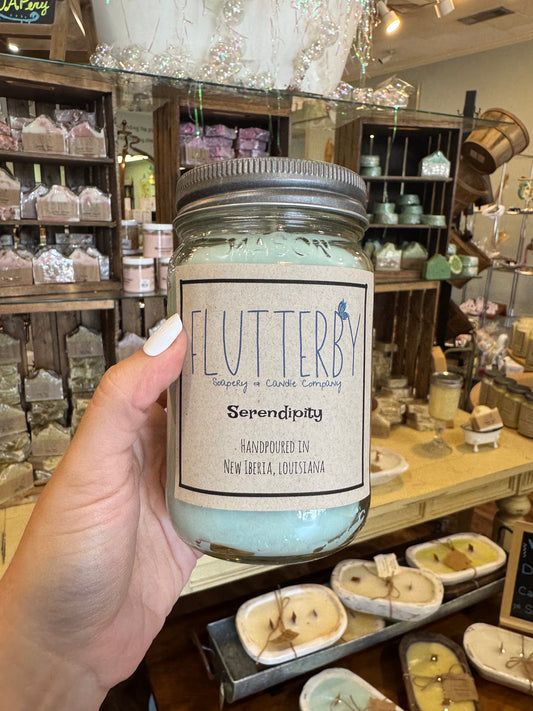 Flutterby 1 Wick Mason Jar Candle- Serendipity